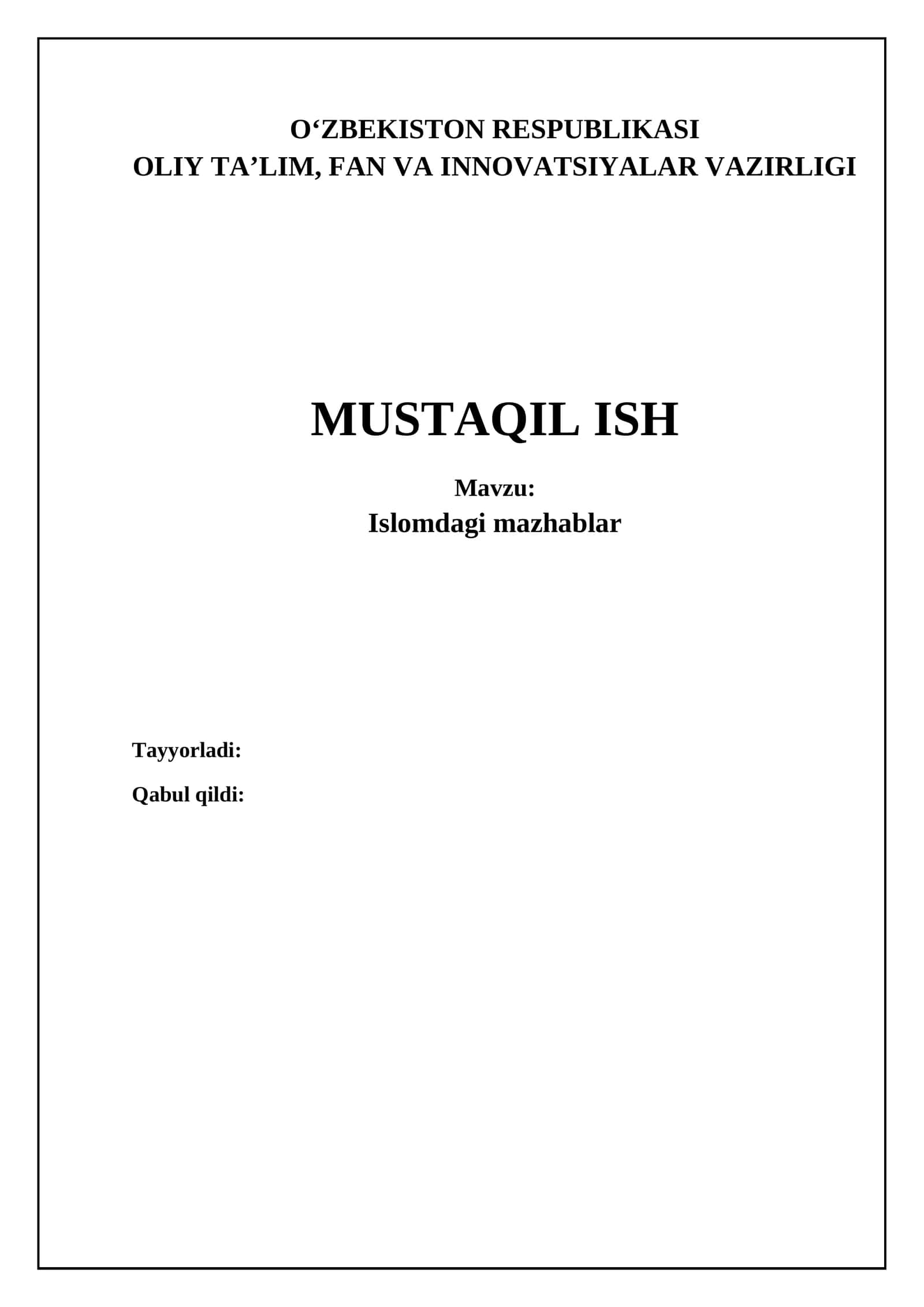 Islomdagi mazhablar