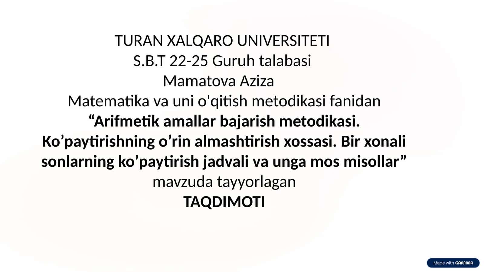 Arifmetik amallar bajarish metodikasi: Ko'paytirishning o'rin almashtirish xossasi