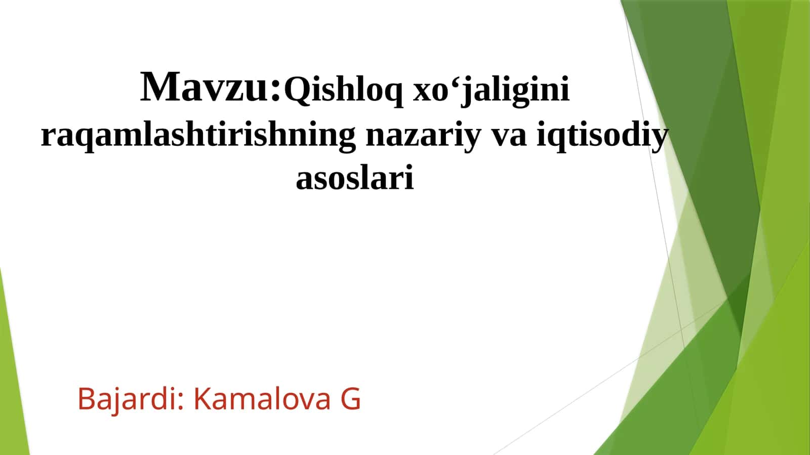 Qishloq xo‘jaligini raqamlashtirishning nazariy va iqtisodiy asoslari