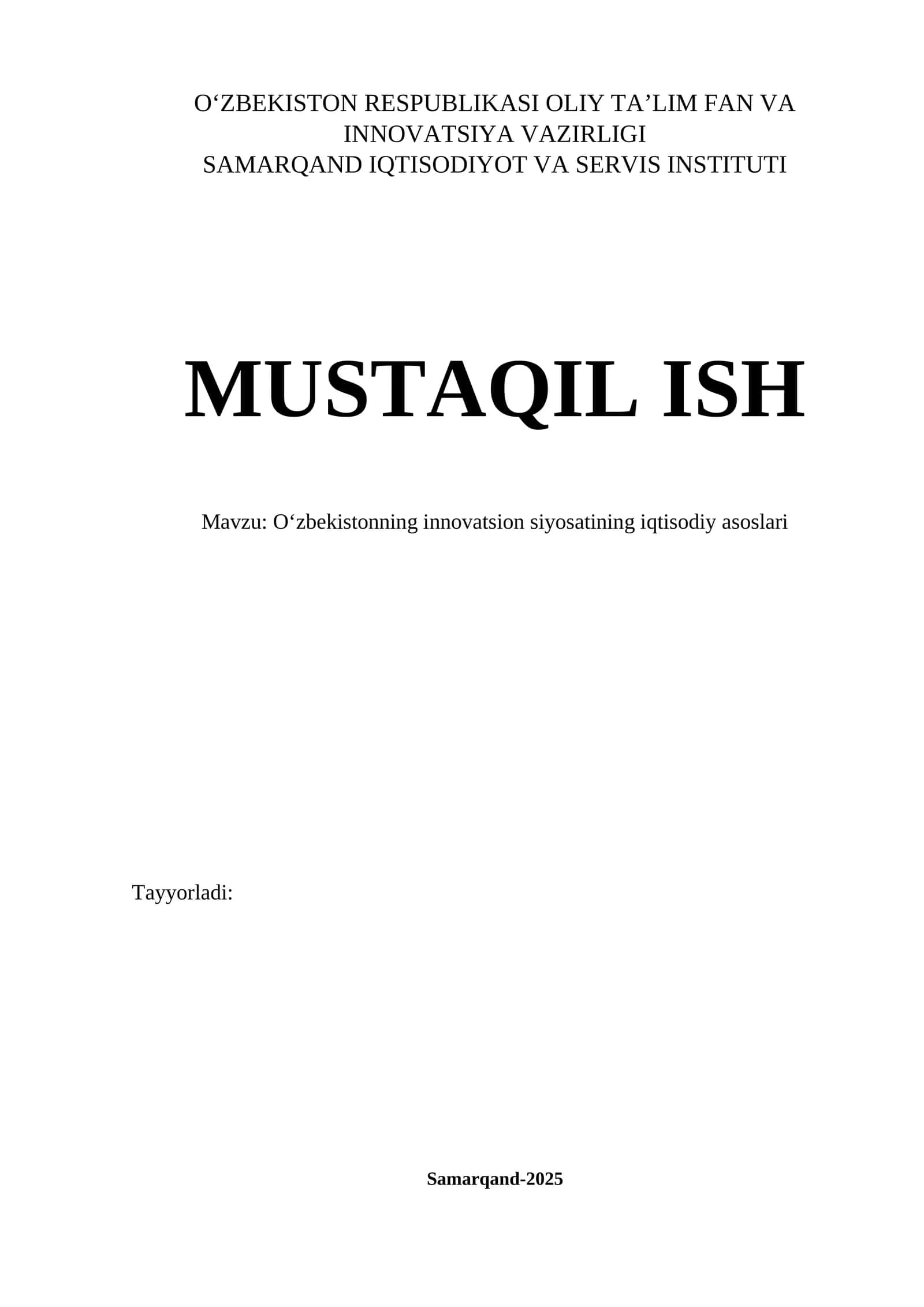 O‘zbekistonning innovatsion siyosatining iqtisodiy asoslari