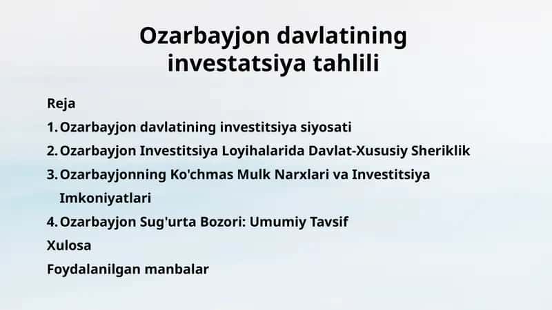 Ozarbayjon davlatining investatsiya tahlili
