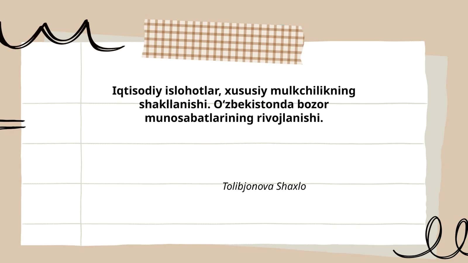 Iqtisodiy islohotlar, xususiy mulkchilikning shakllanishi