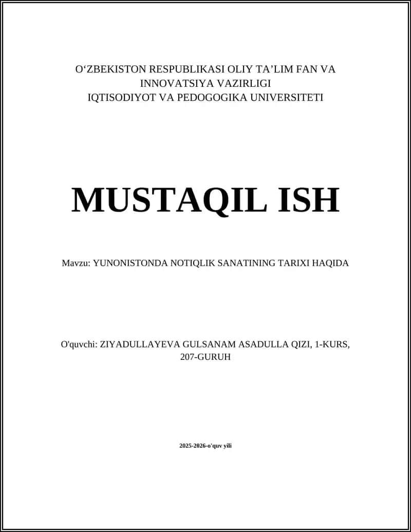YUNONISTONDA NOTIQLIK SANATINING TARIXI HAQIDA