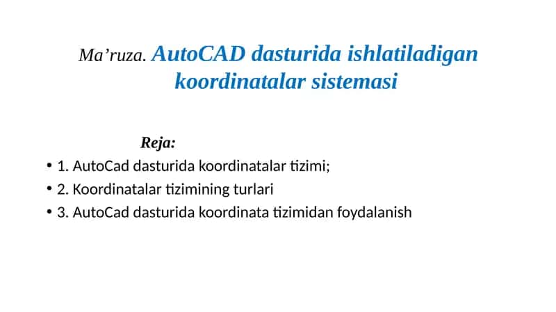 AutoCaddasturidakoordinatalartizimi