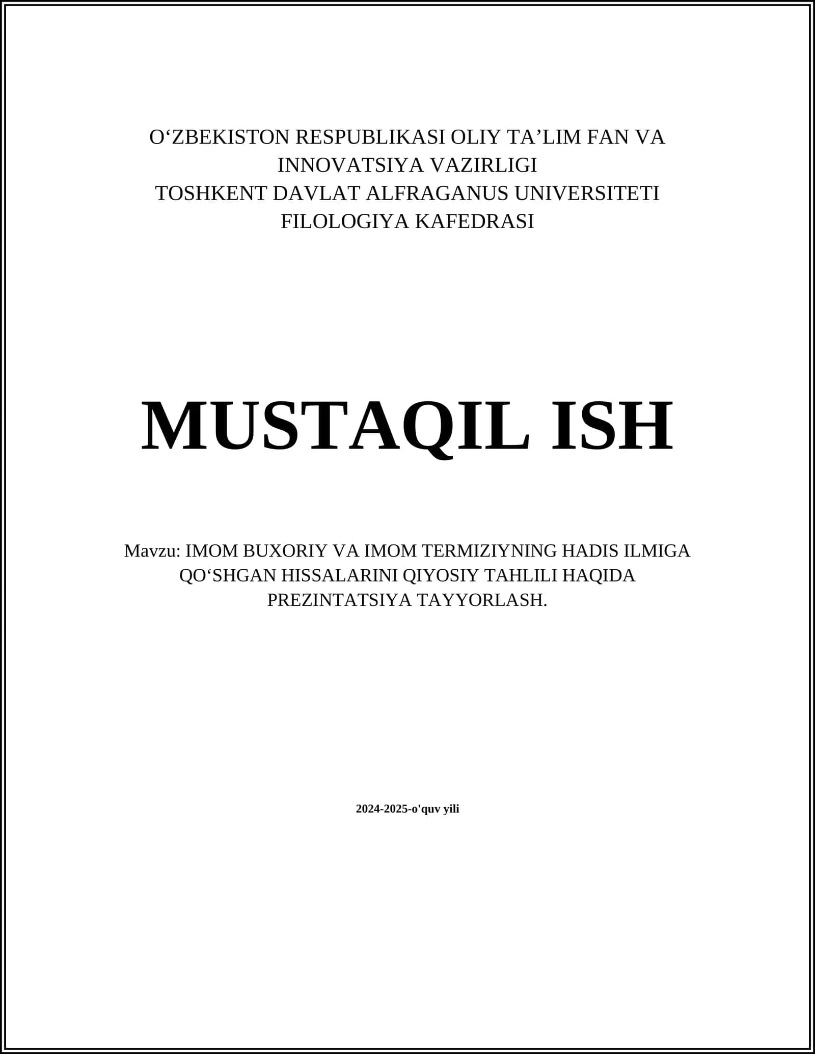 IMOM BUXORIY VA IMOM TERMIZIYNING HADIS ILMIGA QOʻSHGAN HISSALARINI QIYOSIY TAHLILI HAQIDA PREZINTATSIYA TAYYORLASH