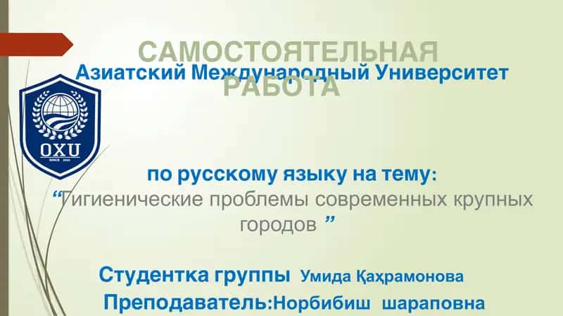 Гигиенические проблемы современных крупных городов