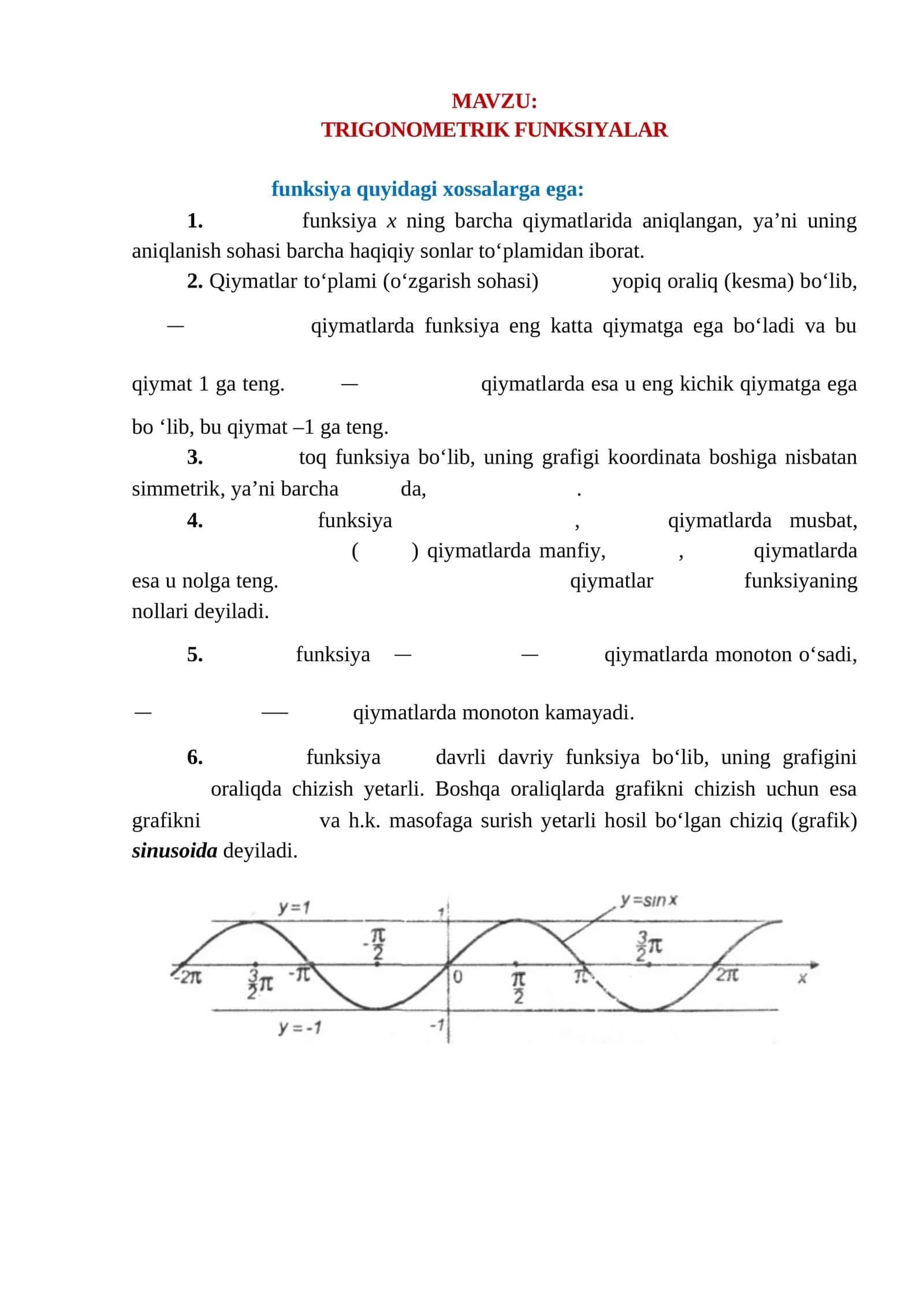TRIGONOMETRIK FUNKSIYALAR