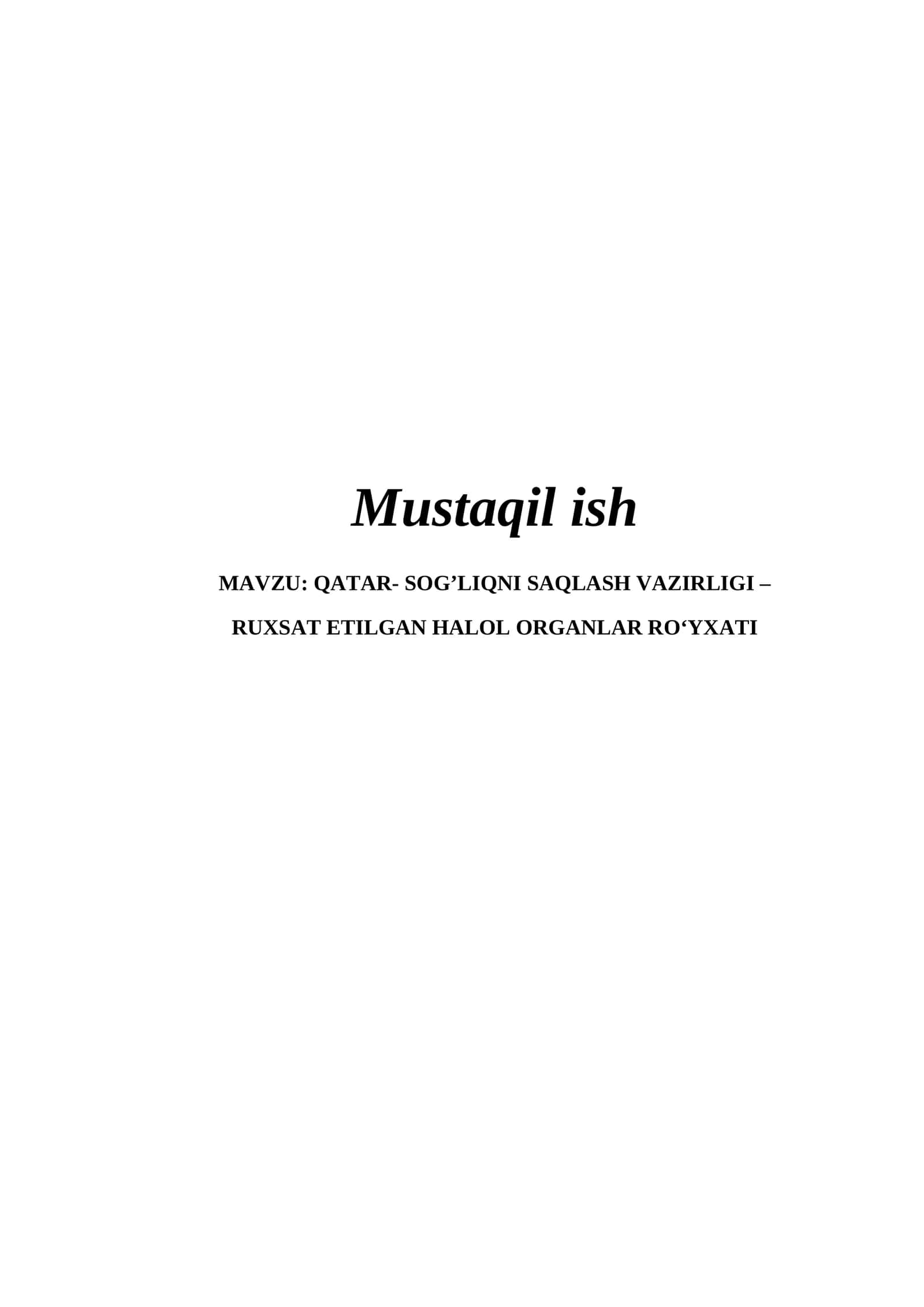 Ruxsat Etilgan Halol Organlar Ro'yxati