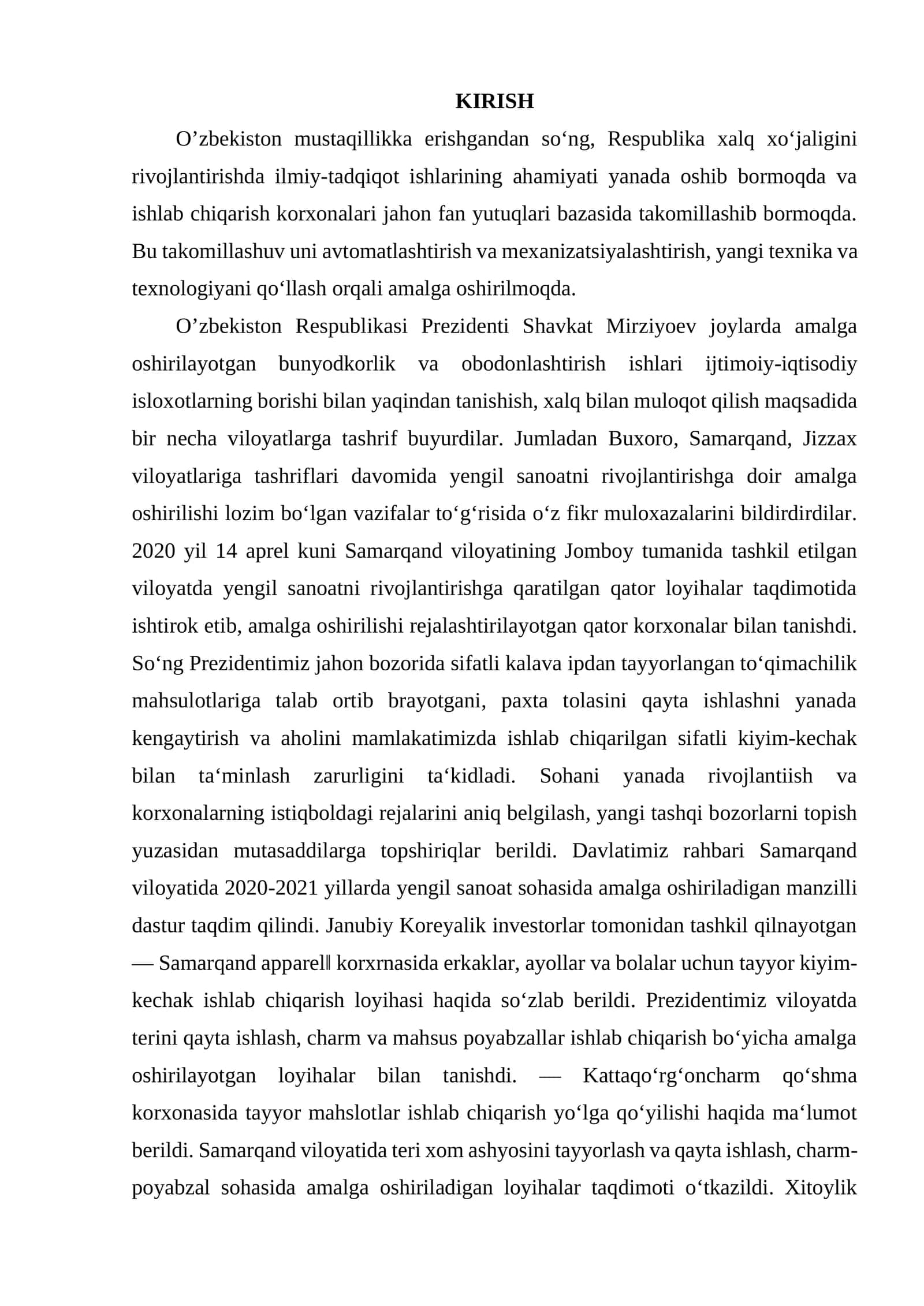 Yengil sanoatni rivojlantirish
