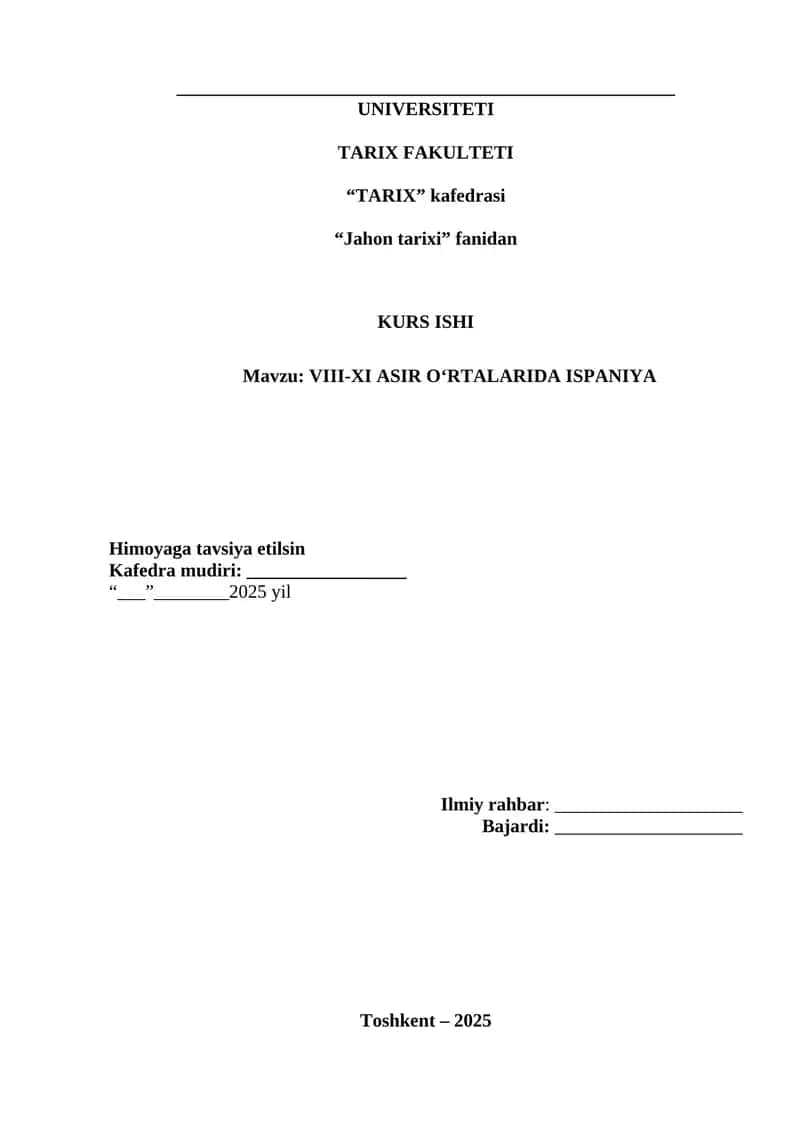 VIII-XI ASIR O‘RTALARIDA ISPANIYA