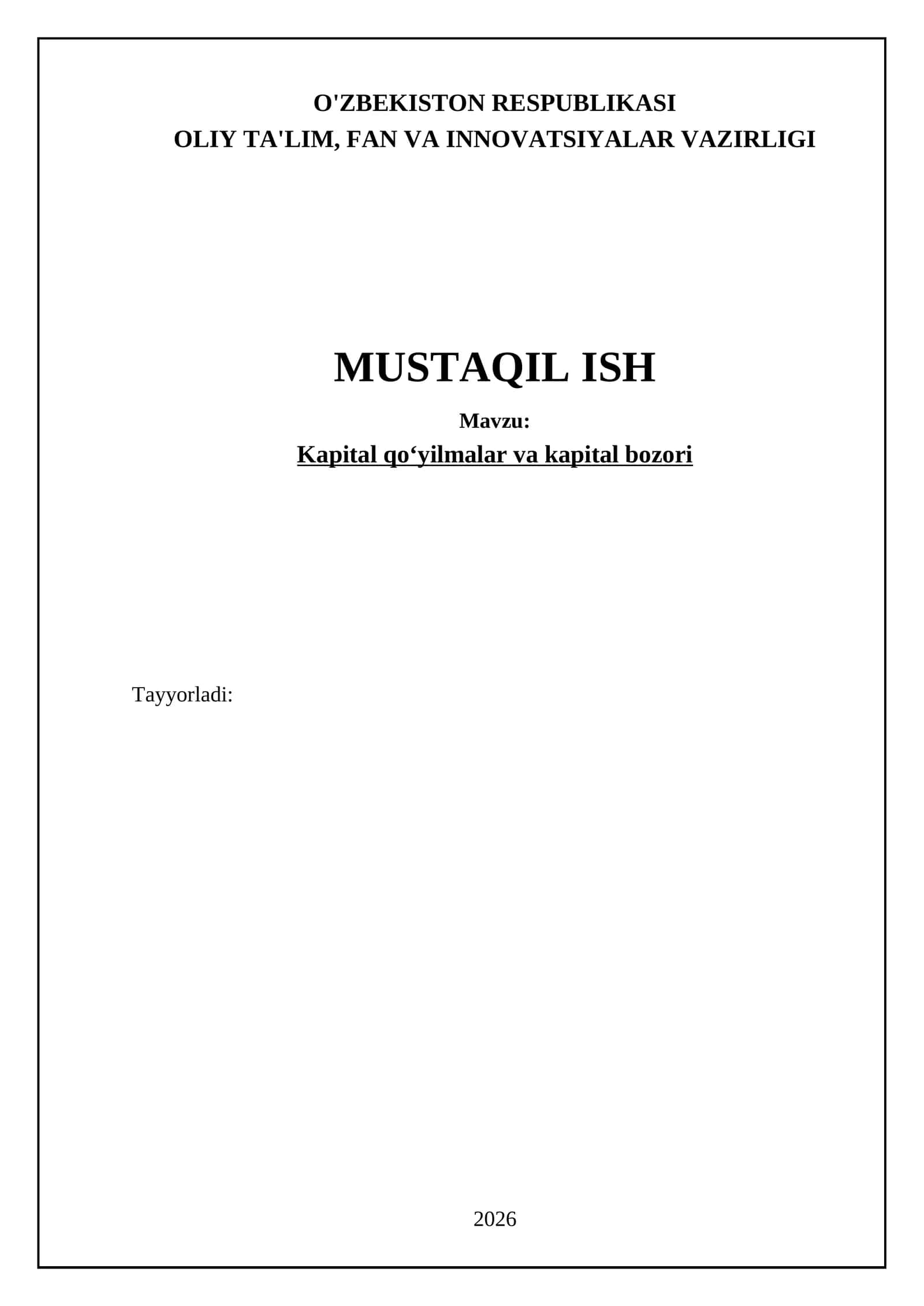 Kapital qoʻyilmalar va kapital bozori