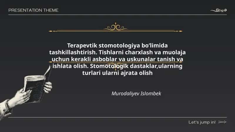 Terapevtik stomotologiya boʻlimida tashkillashtirish