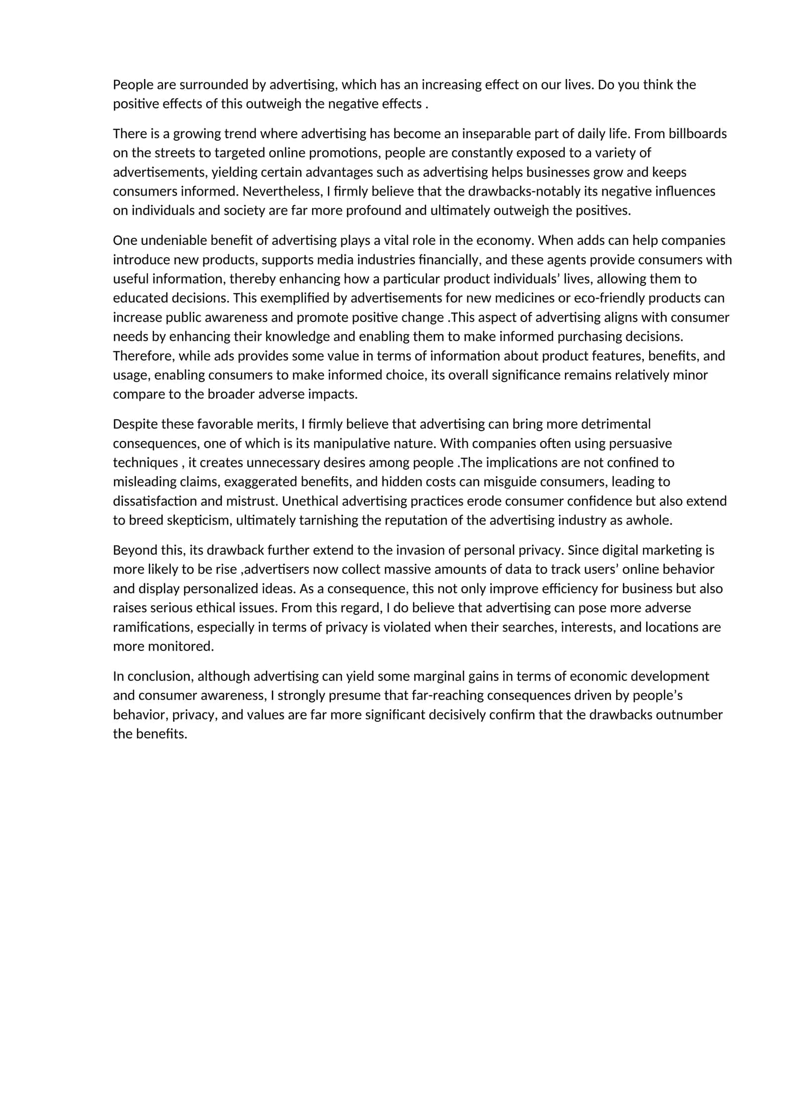 Positive and Negative Effects of Advertising