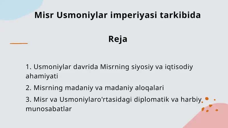 Misr Usmoniylari imperiyasi tarkibida Reja