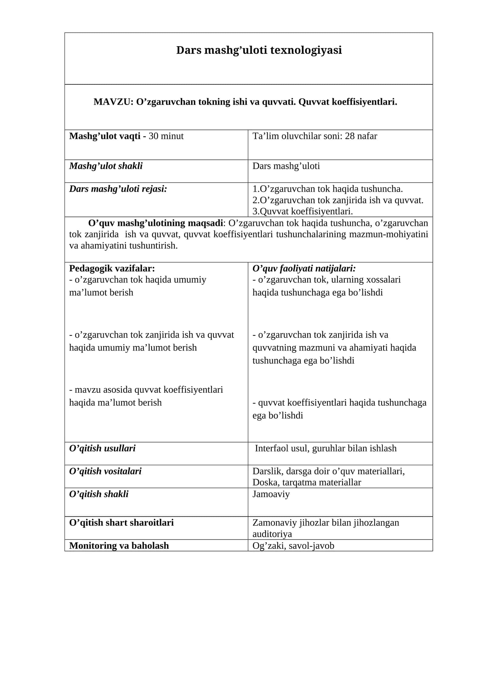 O’zgaruvchan tokning ishi va quvvati. Quvvat koeffisiyentlari mavzusida tayyor dars ishlanmasi.
