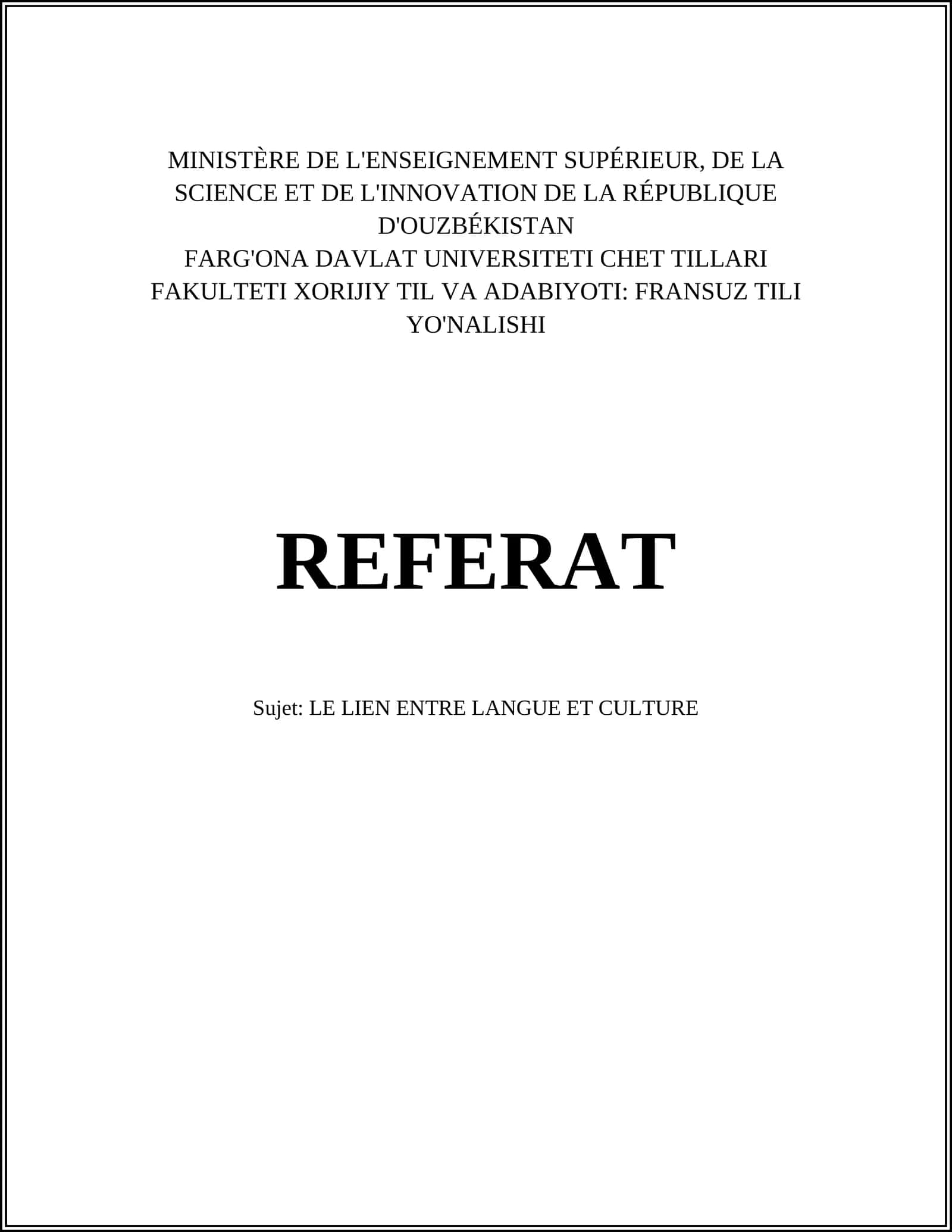 LE LIEN ENTRE LANGUE ET CULTURE