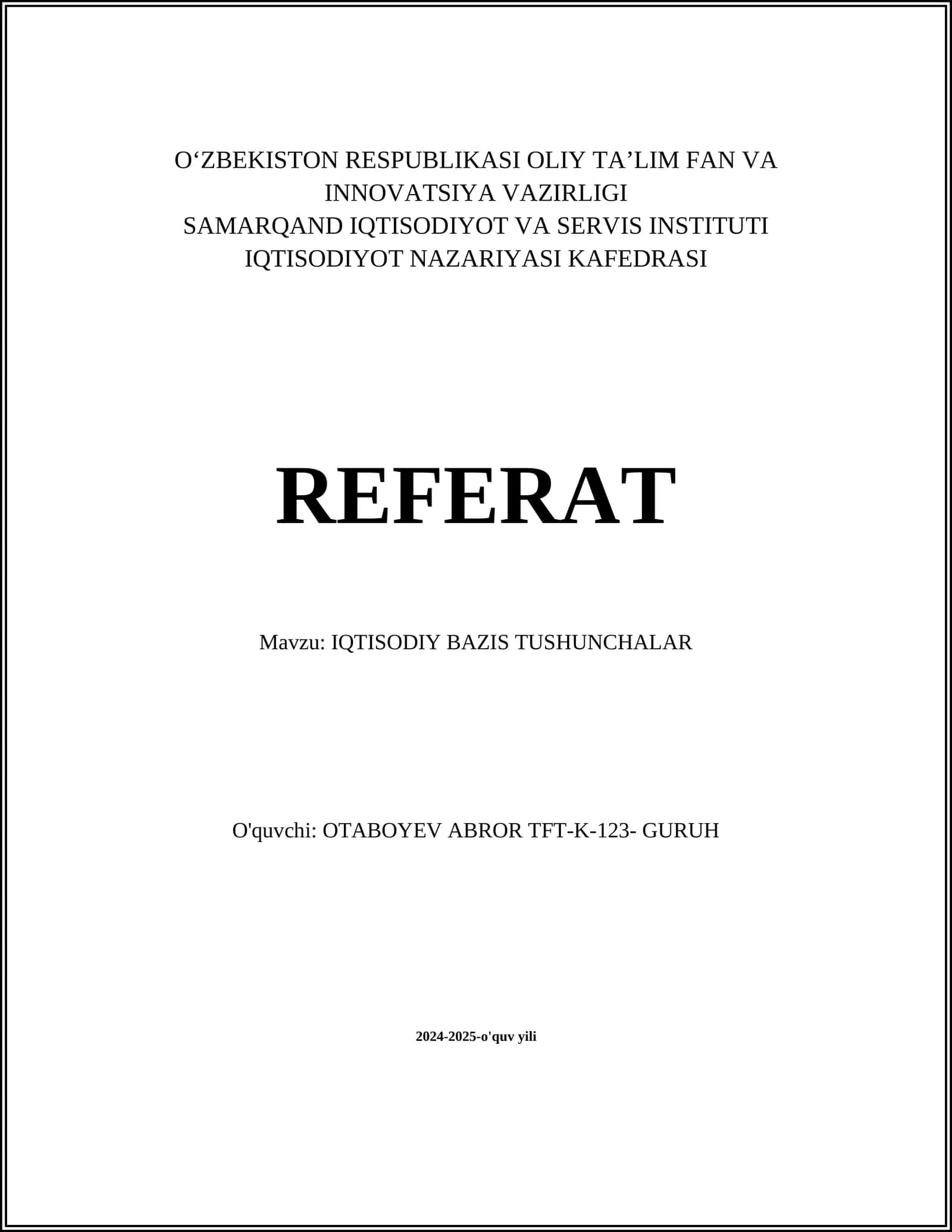 IQTISODIY BAZIS TUSHUNCHALAR