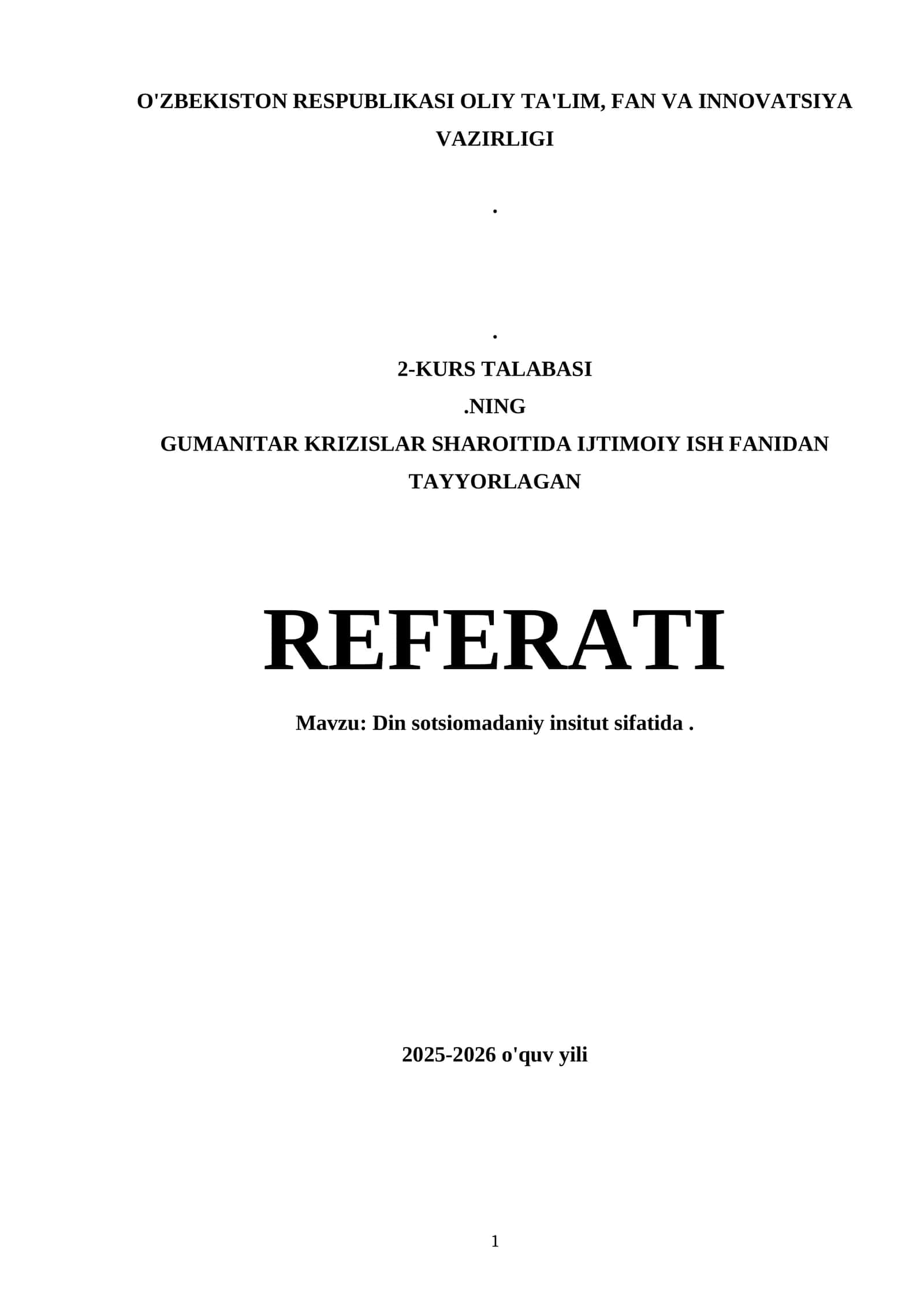 DIN SOTSIOMADANİY INSITUT SIFATIDA. REFERAT