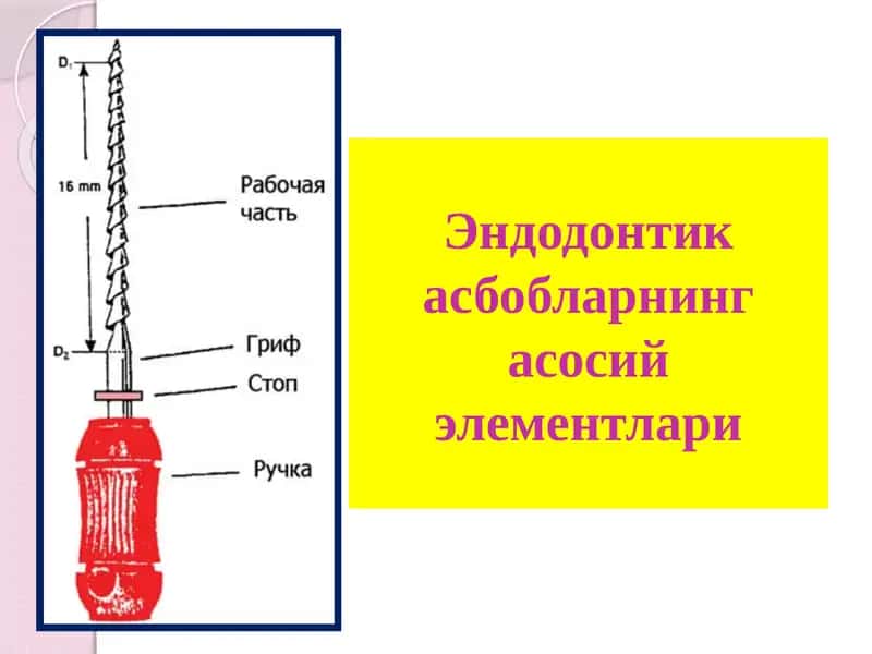Эндодонтик асбобларнинг асосий элементлари