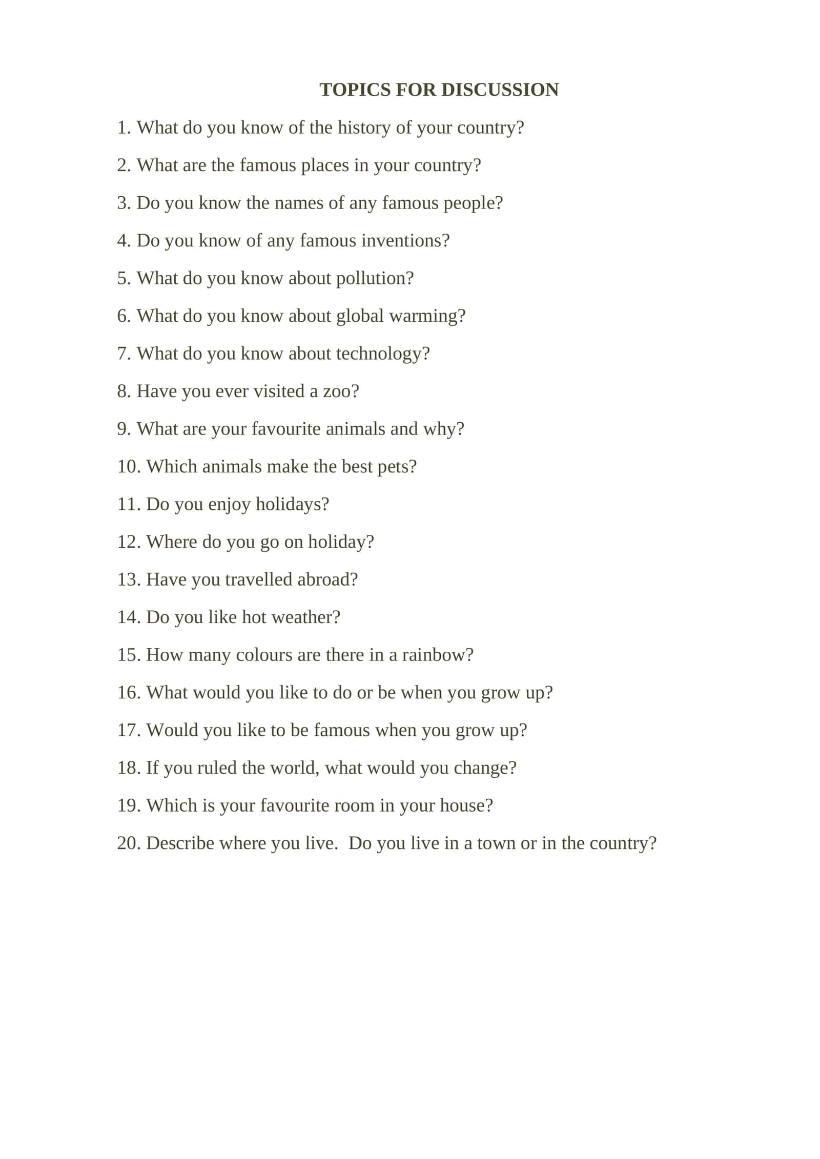 TOPICS FOR DISCUSSION