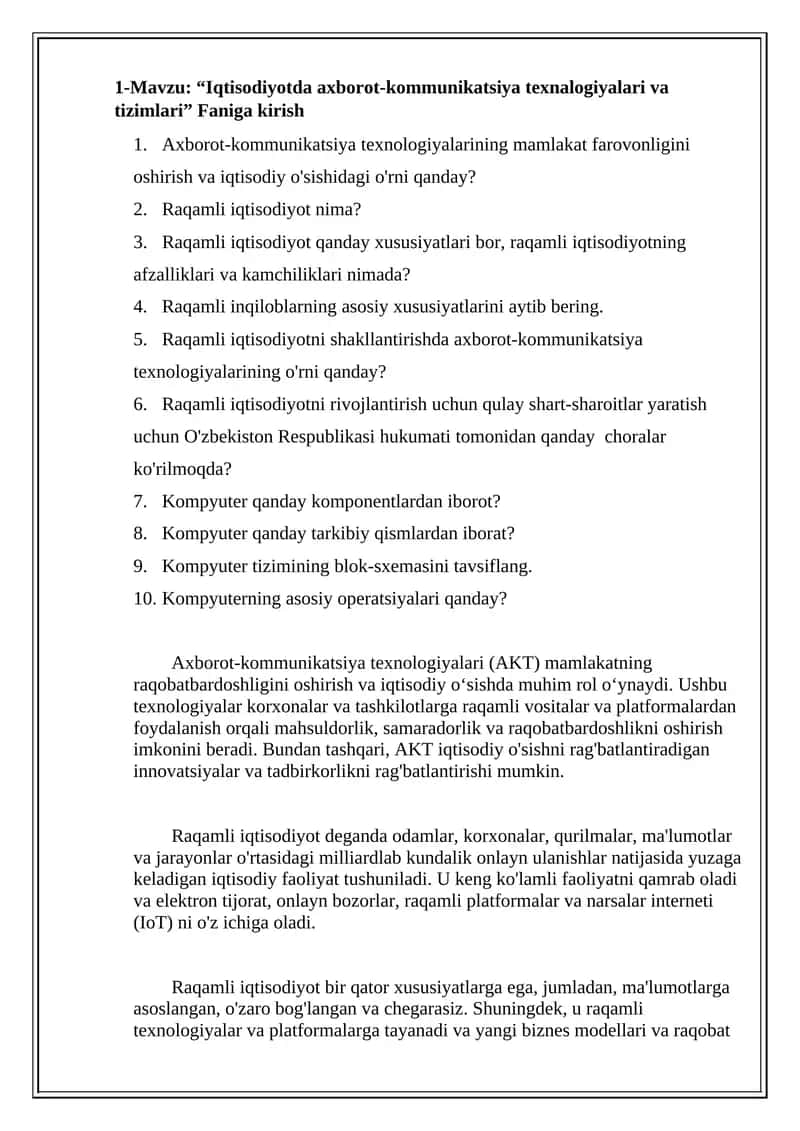 Axborot-kommunikatsiya texnologiyalari va tizimlari