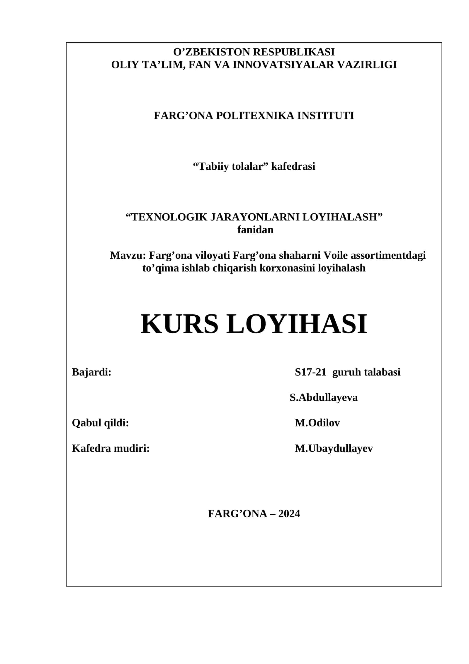 Texnologik jarayonlarni loyihalash