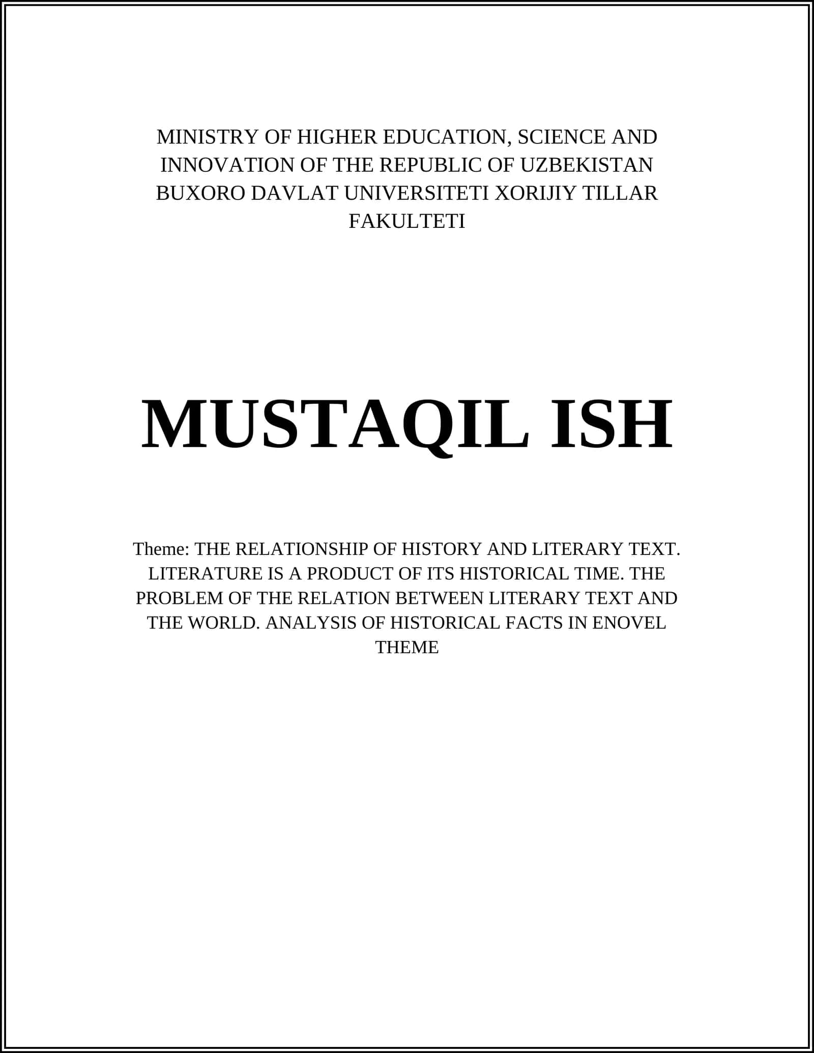 THE RELATIONSHIP OF HISTORY AND LITERARY TEXT