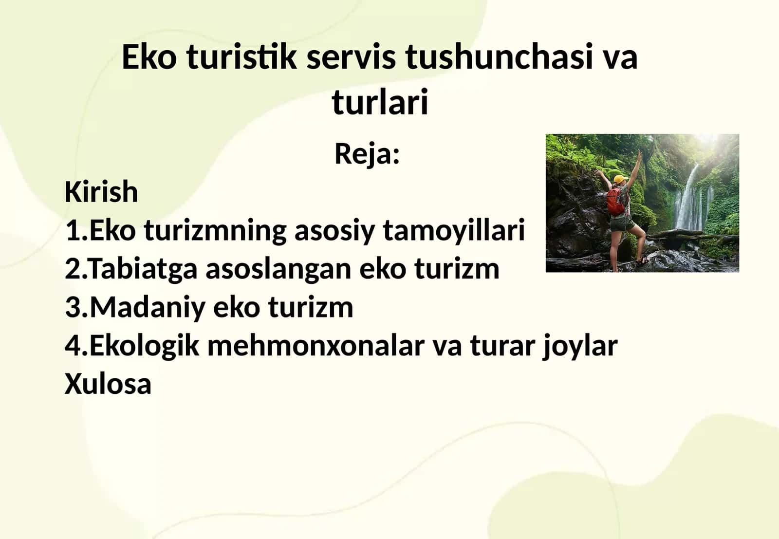 Eko turistik servis tushunchasi va turlari