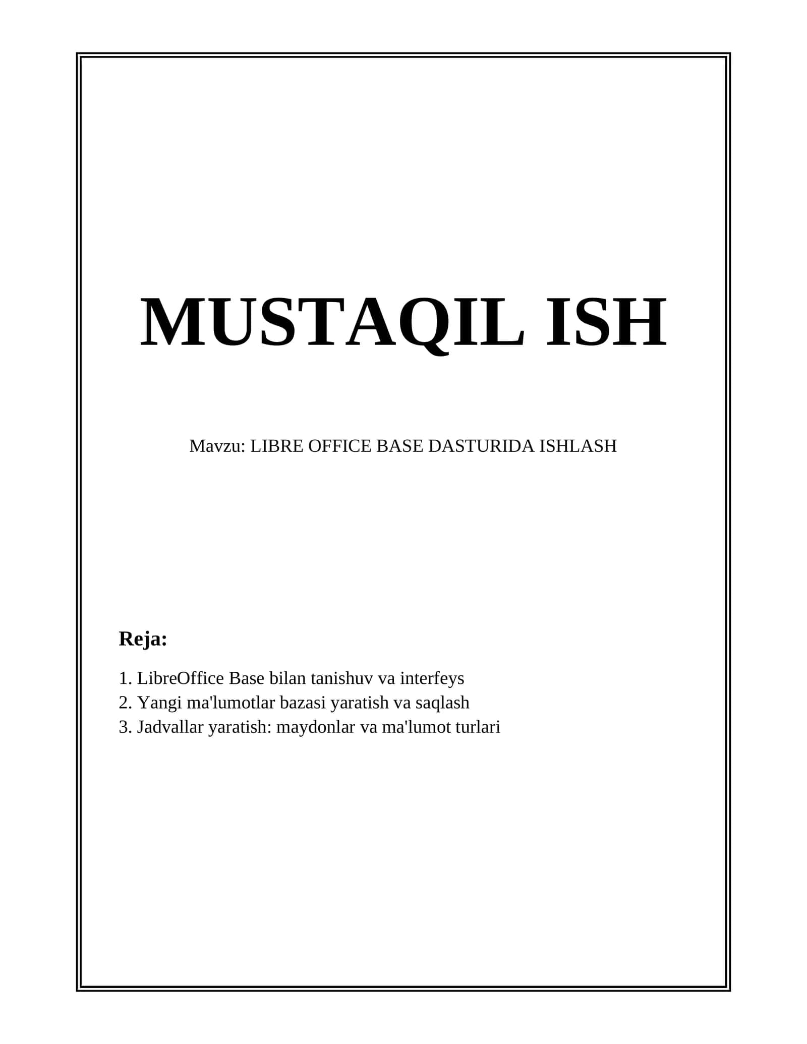LIBRE OFFICE BASE DASTURIDA ISHLASH