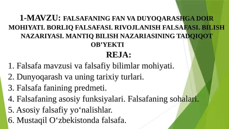 Falsafa fan va duyoqarashga doir mohiyati