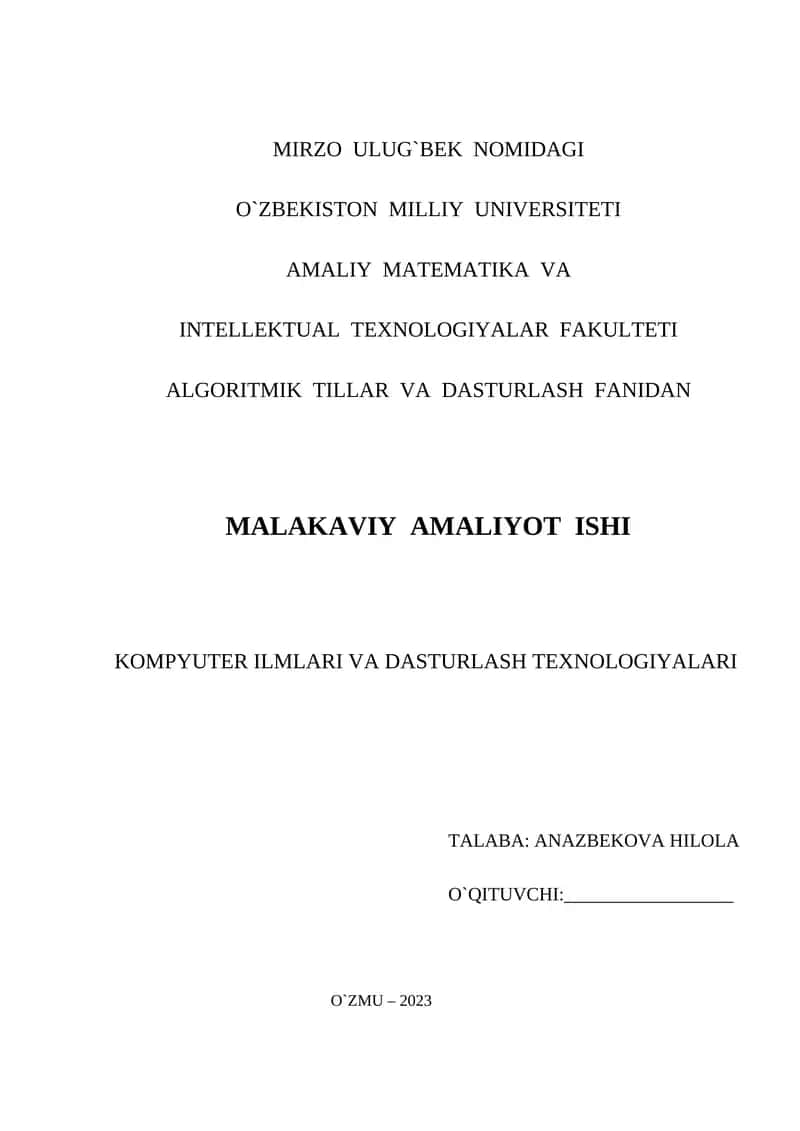 Malakaviy Amaliyot Ishi