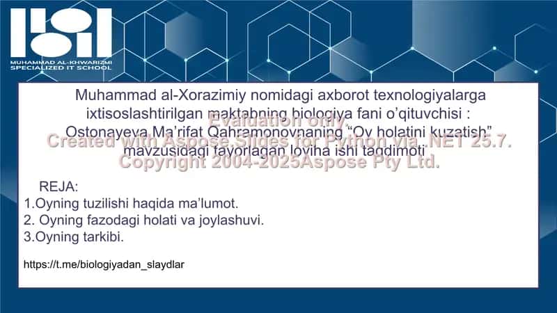 "Oy holatini kuzatish" loyihasi