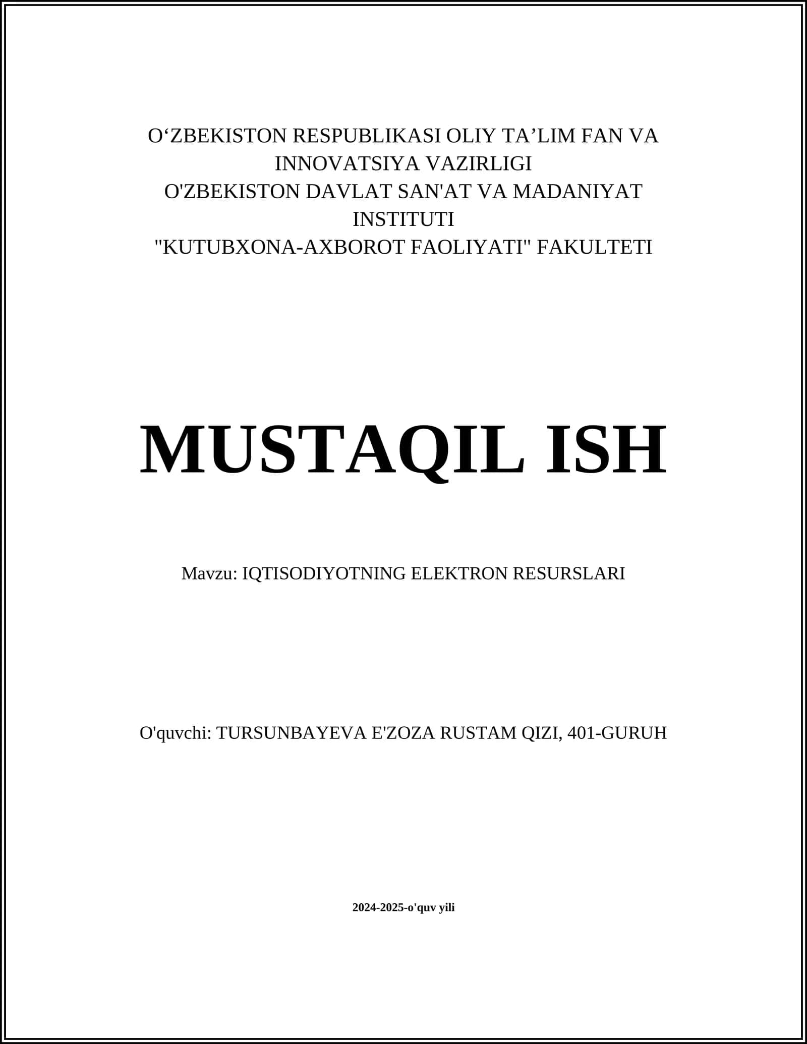 IQTISODIYOTNING ELEKTRON RESURSLARI