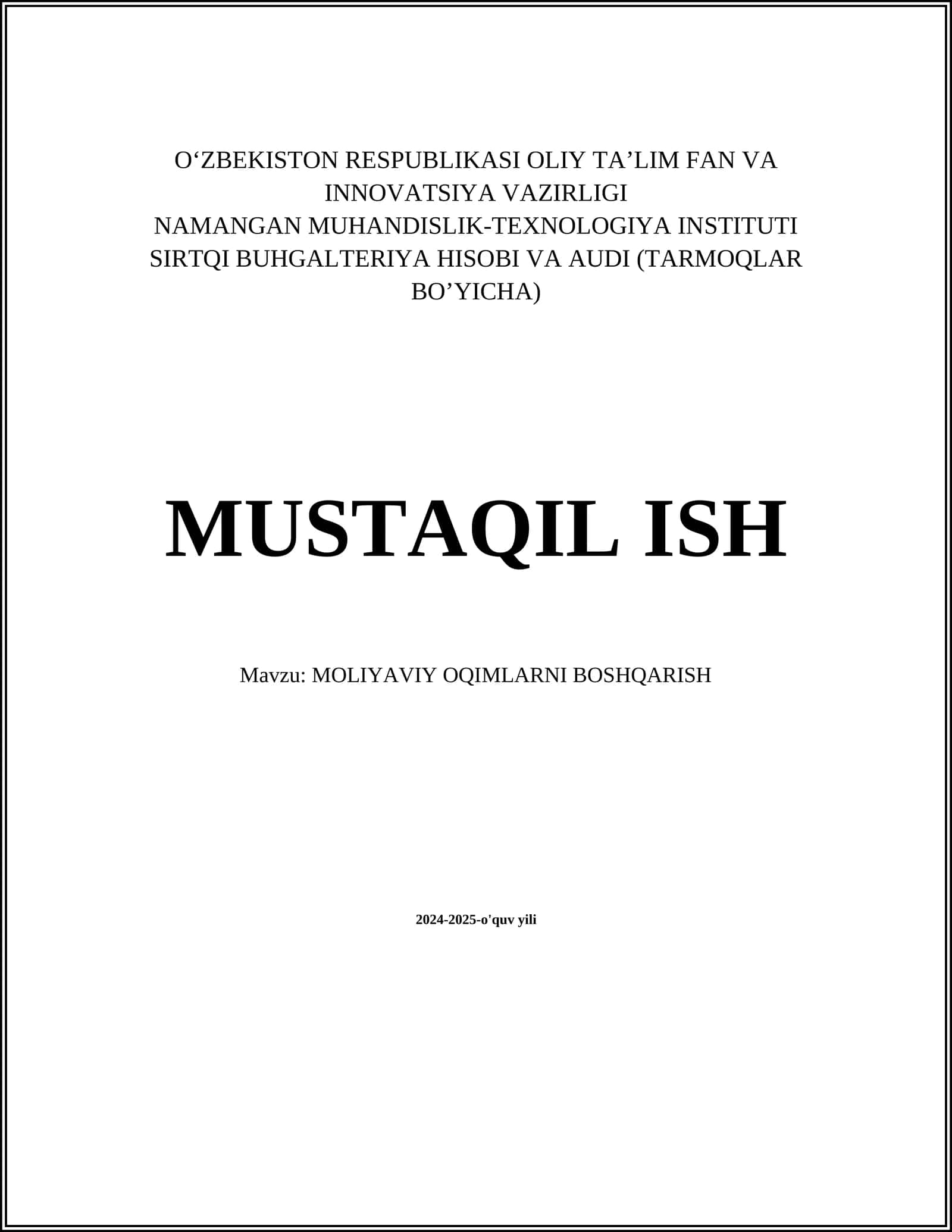 Moliyaviy Oqimlarni boshqarish