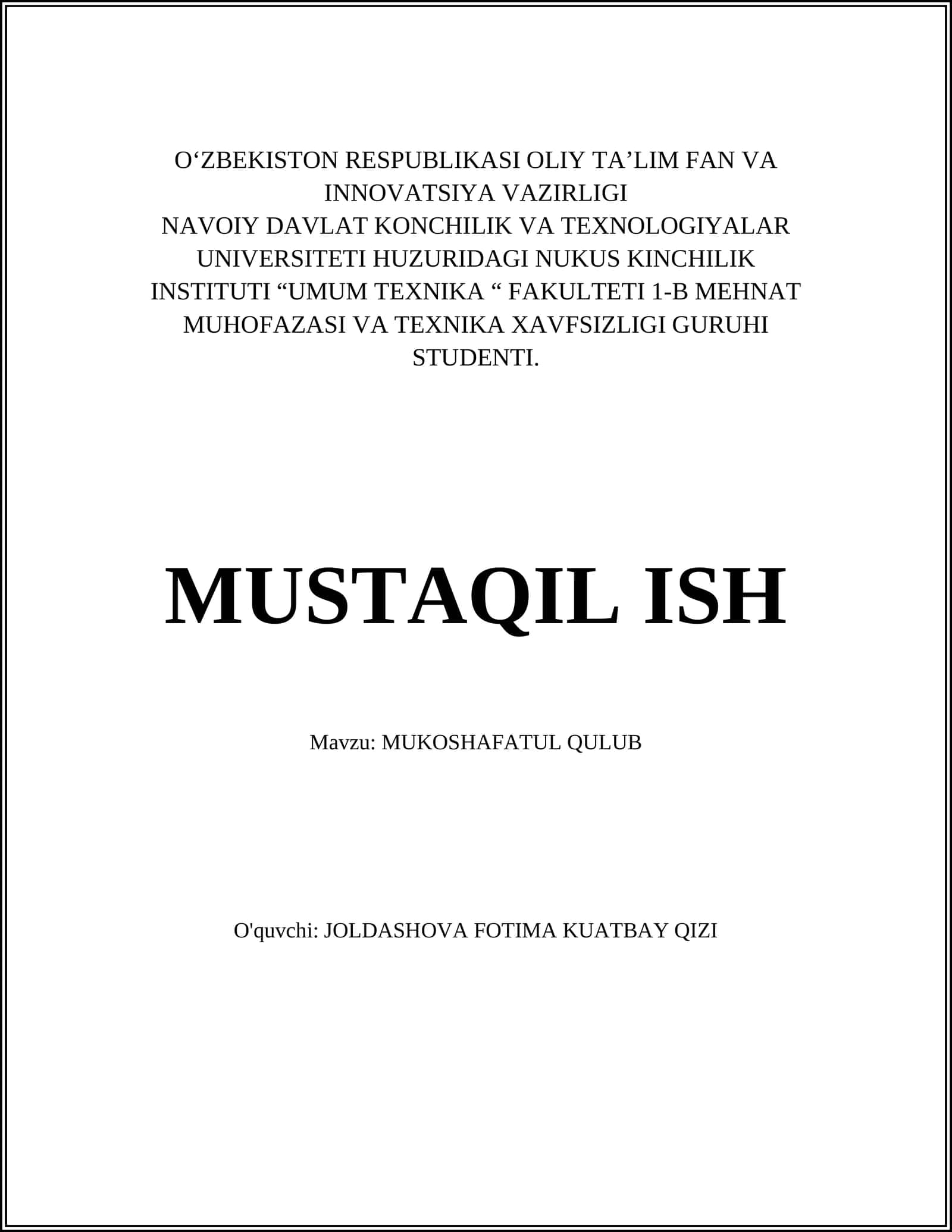 MUKOSHAFATUL QULUB