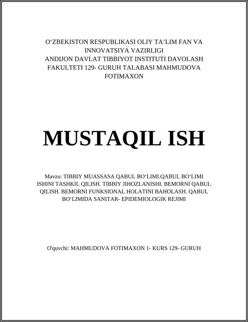 TIBBIY MUASSASA QABUL BOʻLIMI