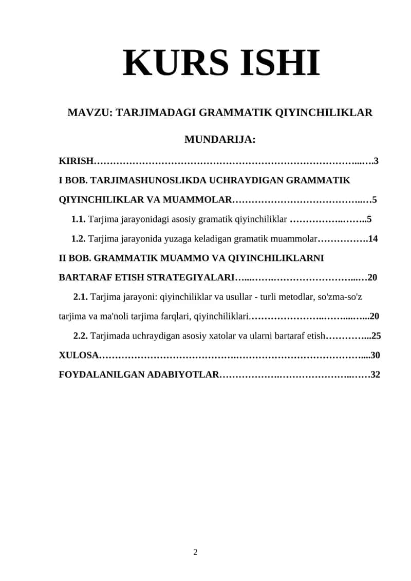 TARJIMADAGI GRAMMATIK QIYINCHILIKLAR