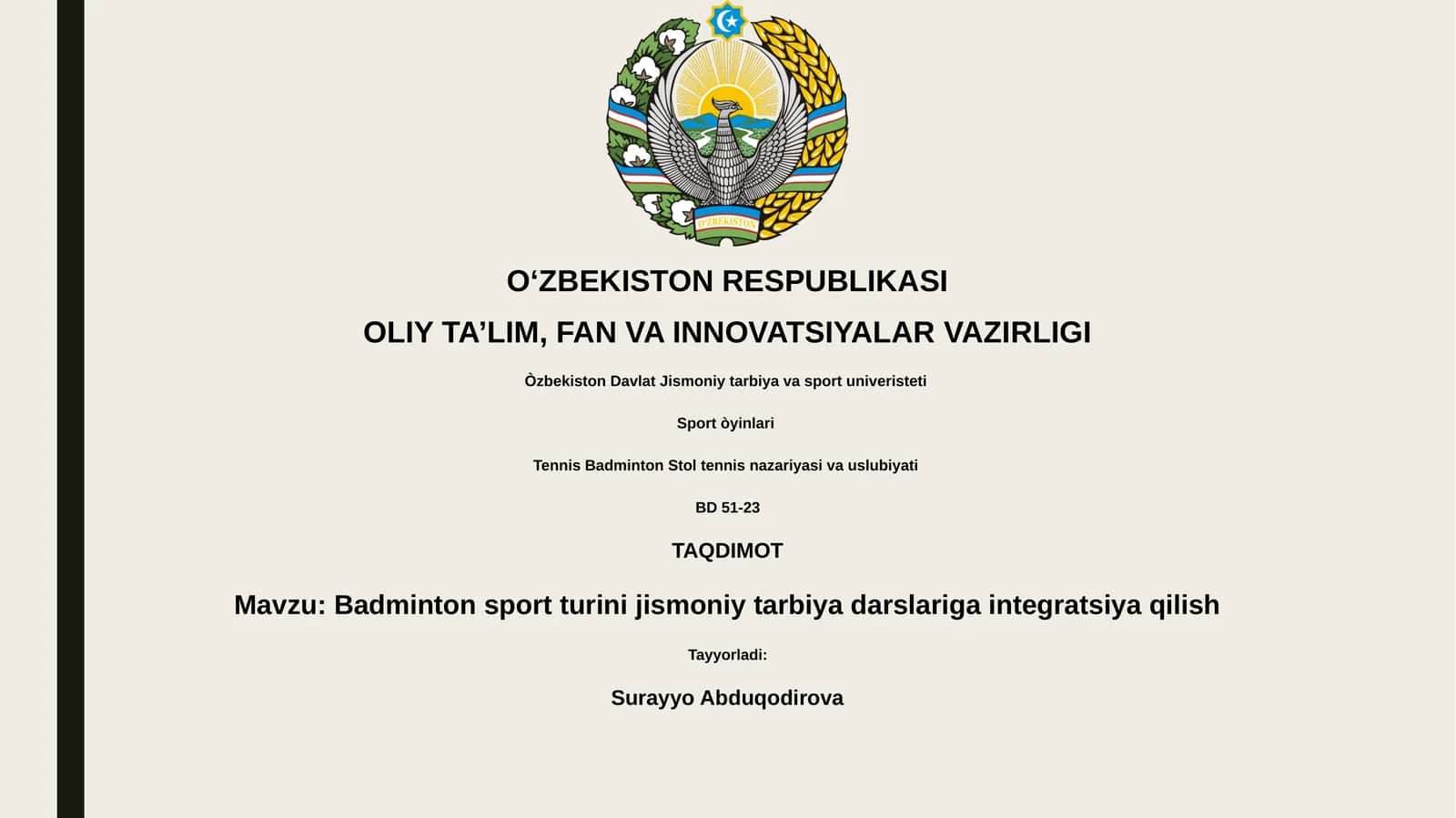 Badminton sport turini jismoniy tarbiya darslariga integratsiya qilish