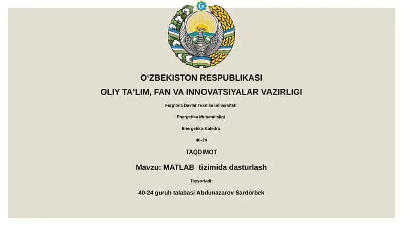 MATLAB tizimida dasturlash