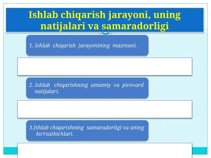 Ishlabchiqarish jarayoni, uning natijalari va samaradorligi