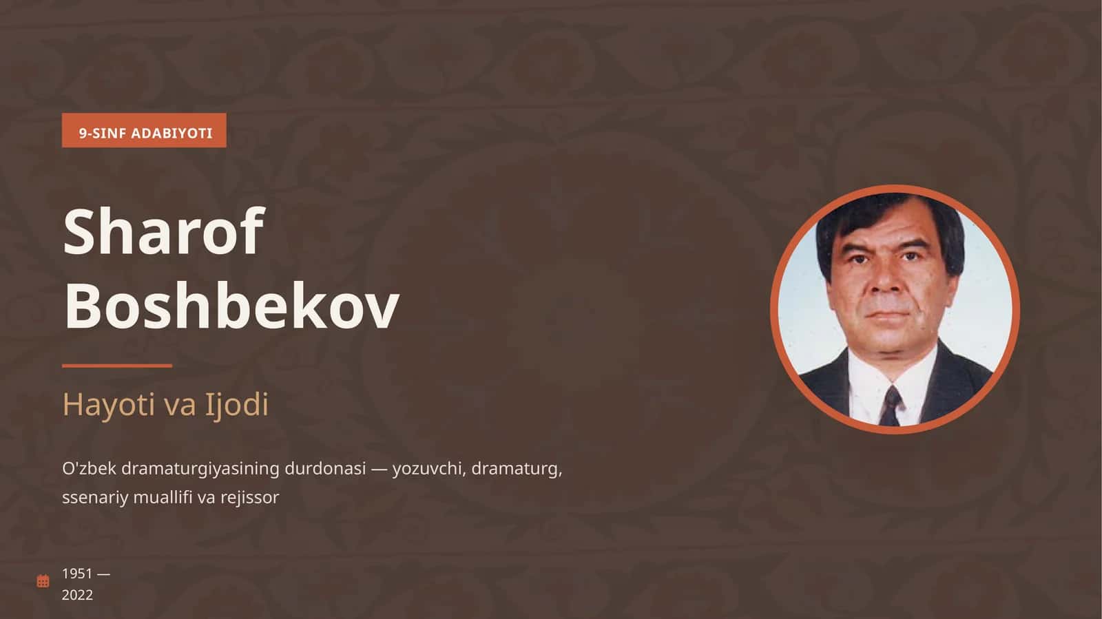Sharof Boshbekov  hayoti va Ijodi