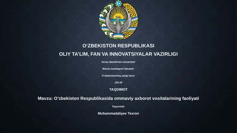 O'zbekiston Respublikasida ommaviy axborot vositalarining faoliyati