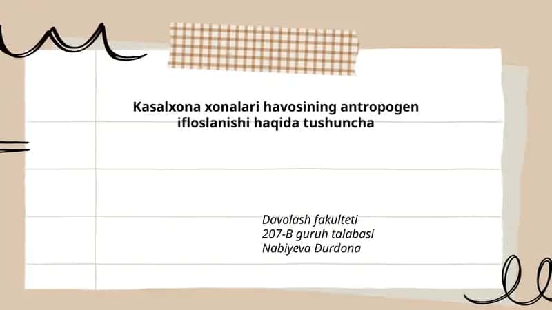 Kasalxona xonalari havosining antropogen ifloslanishi haqida tushuncha