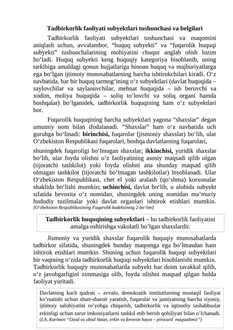 Tadbirkorlik faoliyati subyektlari
