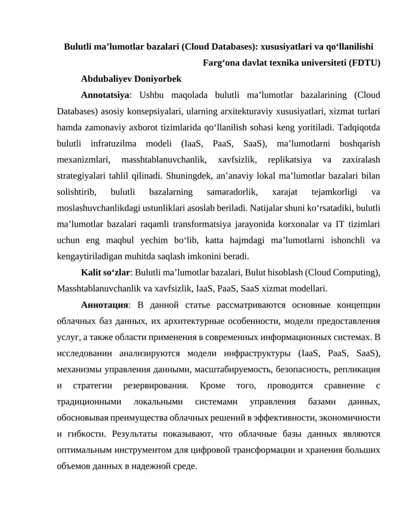 Bulutli ma’lumotlar bazalari