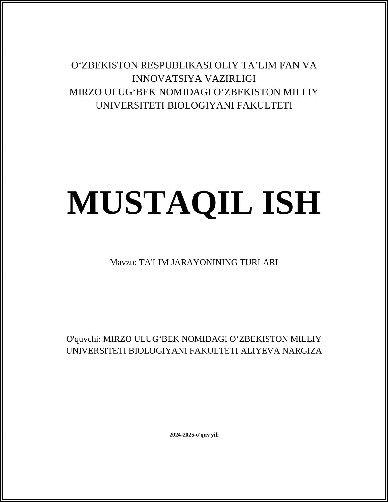 TA'LIM JARAYONINING TURLARI