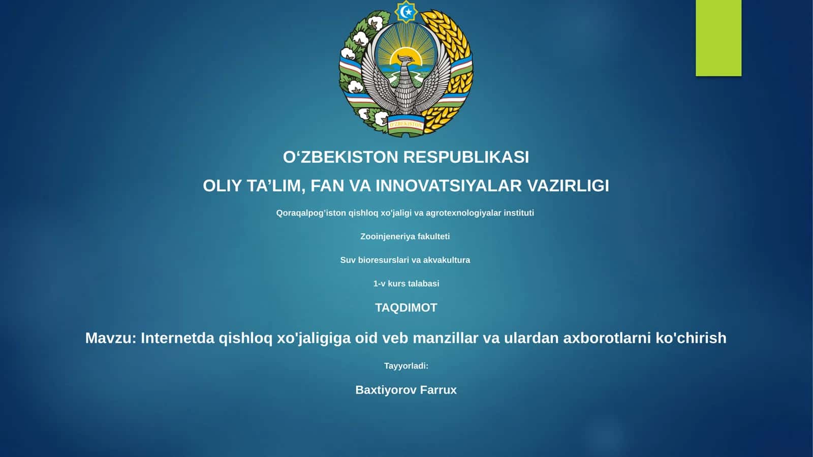 Internetda Qishloq xo'jaligiga oid veb manzillar va ulardan axborotlarni ko'chirish
