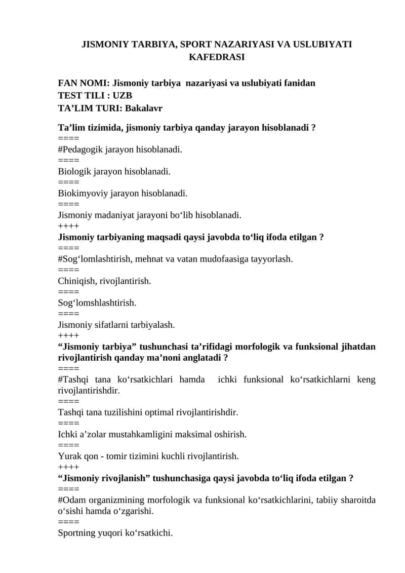 Jismoniy tarbiya, sport nazariyasi va uslubiyati kafedrasi