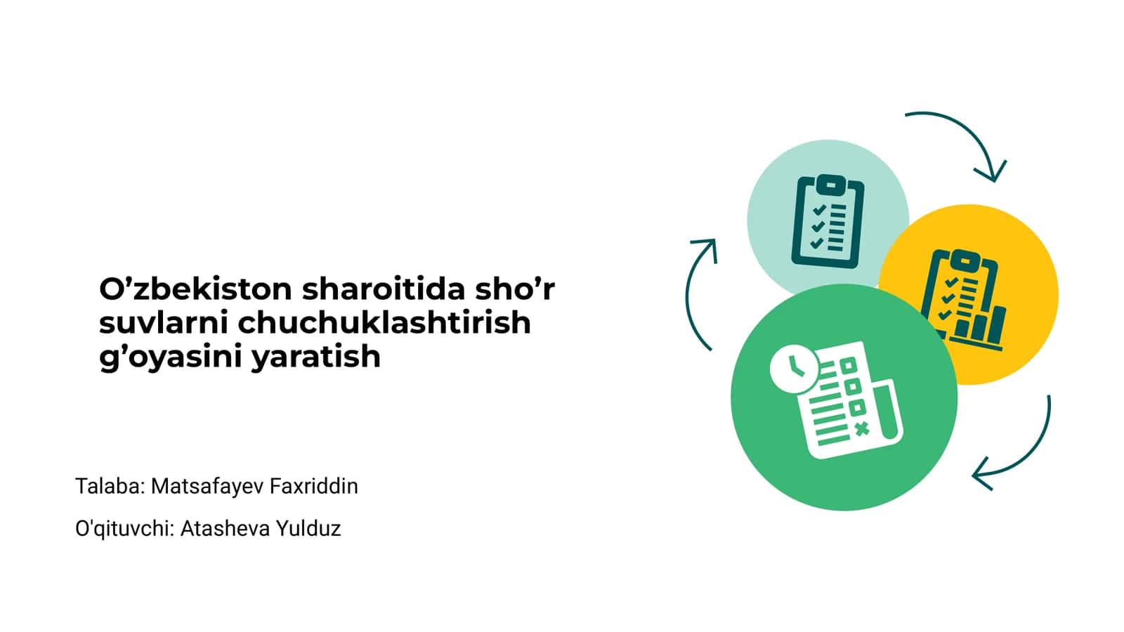 O‘zbekiston sharoitida sho‘r suvlarni chuchuklashtirish g’oyasi