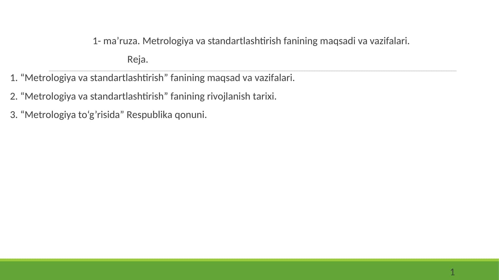 Metrologiya va standartlashtirish fanining maqsadi va vazifalari